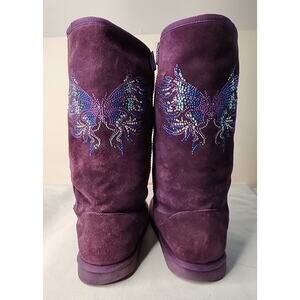 Steve Madden Suede Purple Butterfly Boots 8 1/2 Pre Owned